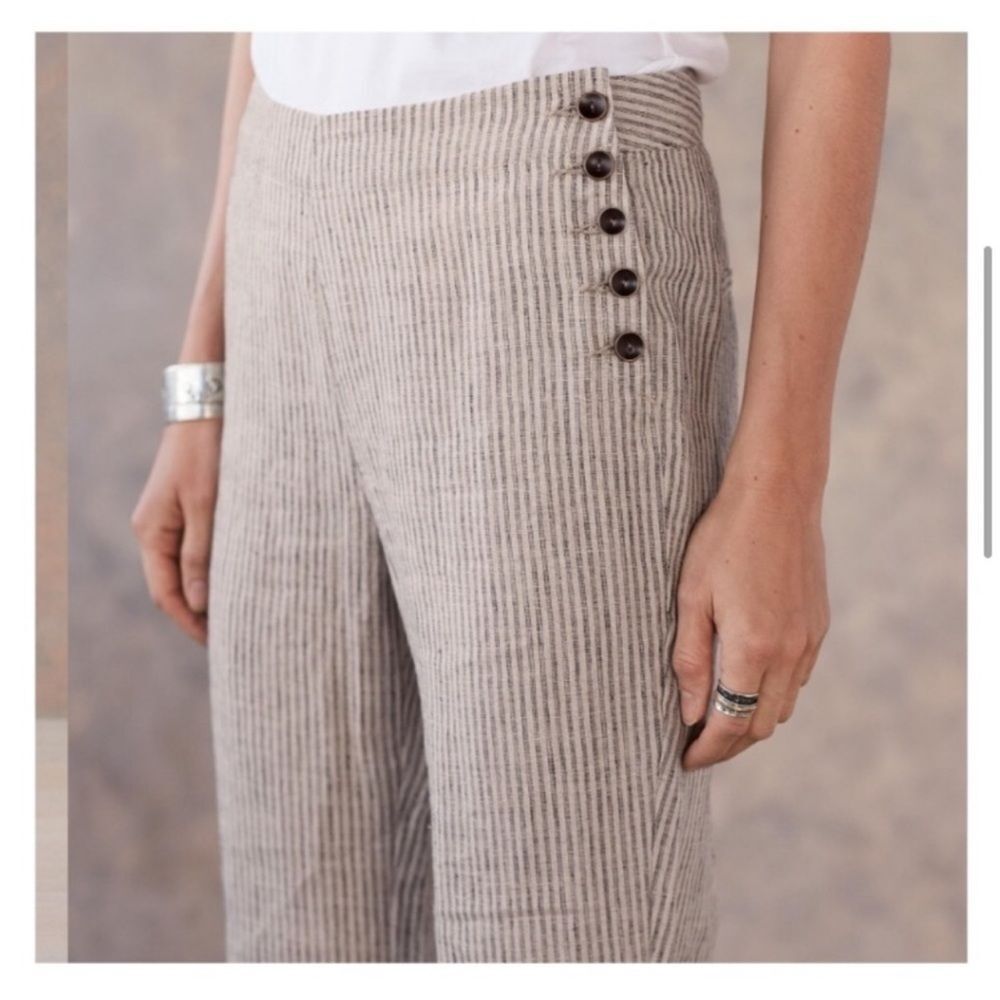 Sundance Sierra Pant Linen Blend Stripe Button Side Size 2P - Picture 4 of 9
